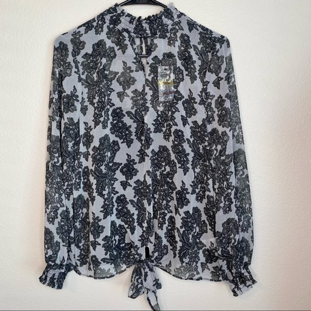 NWT Women’s Thalia Sodi Sheer Floral Keyhole Blouse